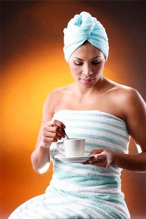 Young woman having a morning coffee. Meant to match Hot coffee, sisal sack and grains collection. Stock Photo - Budget Royalty-Free & Subscription, Code: 400-04647296