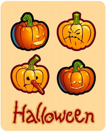 simsearch:400-04540383,k - halloween's drawing - four pumpkin heads of Jack-O-Lantern ; one has a carroted-nose Stock Photo - Budget Royalty-Free & Subscription, Code: 400-04647494