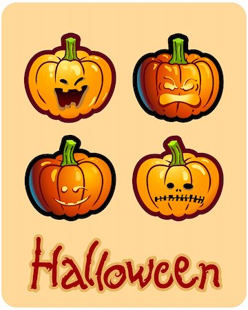 simsearch:400-04647487,k - halloween's drawing - four grimacing pumpkin heads of Jack-O-Lantern Fotografie stock - Microstock e Abbonamento, Codice: 400-04647491