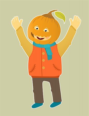 smile as mask for boy - Vector stylish and cute happy smiling hallowen boy in pumkin Stock Photo - Budget Royalty-Free & Subscription, Code: 400-04647554