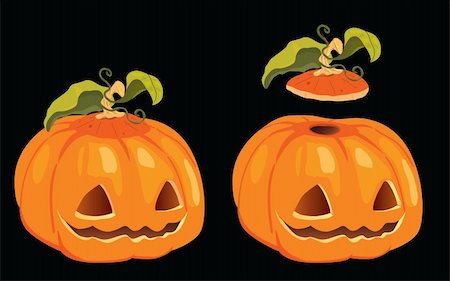eicronie (artist) - vector halloween pumpkin vegetable fruit isolated on black background Photographie de stock - Aubaine LD & Abonnement, Code: 400-04647552