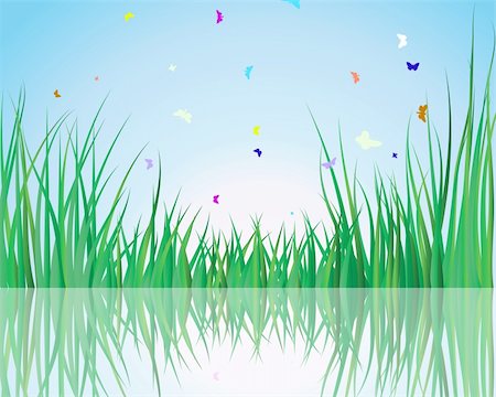simsearch:400-04804407,k - Vector grass silhouettes background with reflection in water. All objects are separated. Stock Photo - Budget Royalty-Free & Subscription, Code: 400-04647590