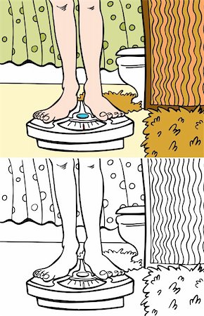 Bathroom scale cartoon in a hand drawn style - both color and black / white versions. Stock Photo - Budget Royalty-Free & Subscription, Code: 400-04647633