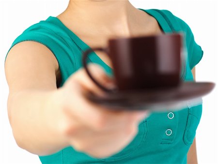 Waitress serving you a coffee. Iconic simple image. Isolated on white background. Shallow depth of field, focus on model. Stock Photo - Budget Royalty-Free & Subscription, Code: 400-04647705