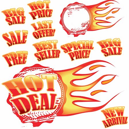 simsearch:400-06692000,k - Set of hot vector sale stickers and rubber stamp with flames Stock Photo - Budget Royalty-Free & Subscription, Code: 400-04647751