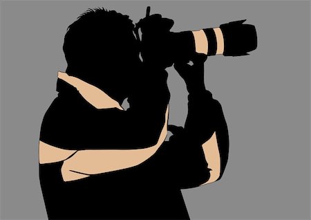 film camera silhouette - Vector image of the photographer with camera in hand. Silhouette on white background Stock Photo - Budget Royalty-Free & Subscription, Code: 400-04647783