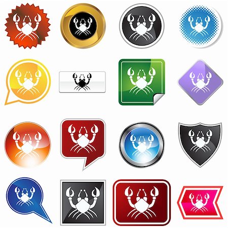 simsearch:400-04646511,k - A set of 16 icon buttons in different shapes and colors - Cancer zodiac symbol. Photographie de stock - Aubaine LD & Abonnement, Code: 400-04647884