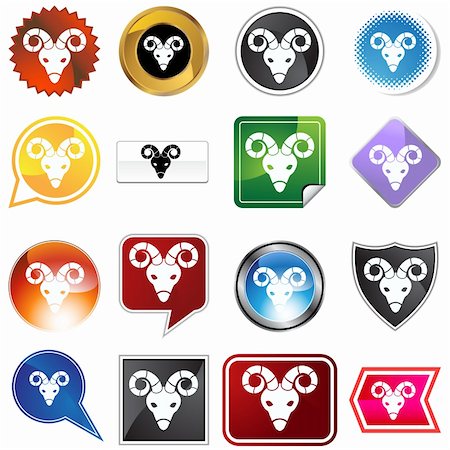 A set of 16 icon buttons in different shapes and colors - Aries zodiac symbol. Stock Photo - Budget Royalty-Free & Subscription, Code: 400-04647883