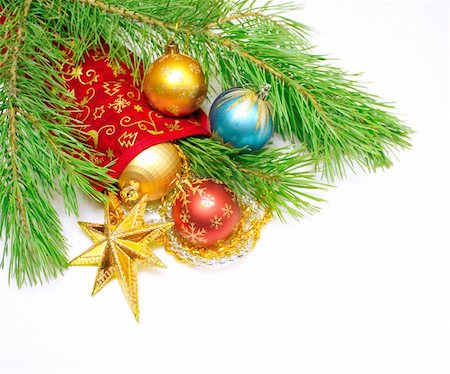 simsearch:400-05359450,k - Christmas ornaments and branch of a pine Stock Photo - Budget Royalty-Free & Subscription, Code: 400-04648025