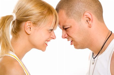 strangle women - closeup picture of a fighting couple against white Stock Photo - Budget Royalty-Free & Subscription, Code: 400-04648034