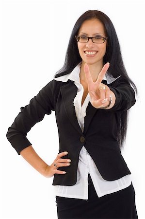 simsearch:400-04204809,k - brunette show victory sign isolated over white Stock Photo - Budget Royalty-Free & Subscription, Code: 400-04648045