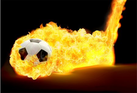 Black and white soccer ball in flames on black background Stock Photo - Budget Royalty-Free & Subscription, Code: 400-04648174