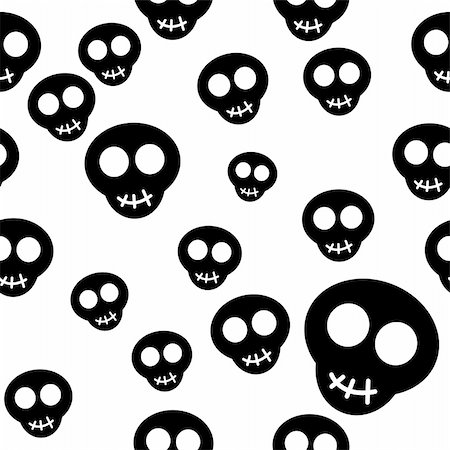 simsearch:400-09046433,k - Seamless pattern with black skulls on white background. Vector illustration. Foto de stock - Super Valor sin royalties y Suscripción, Código: 400-04648574