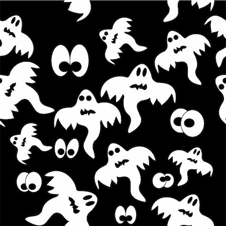 Seamless pattern with ghosts on black background. Vector illustration. Foto de stock - Super Valor sin royalties y Suscripción, Código: 400-04648576