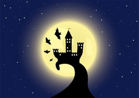 simsearch:400-04216941,k - Old castle on the moon background with bats flying around. Vector illustration Foto de stock - Super Valor sin royalties y Suscripción, Código: 400-04648573