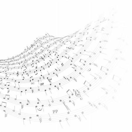 Music theme - wave from the notes on white background Stock Photo - Budget Royalty-Free & Subscription, Code: 400-04648626