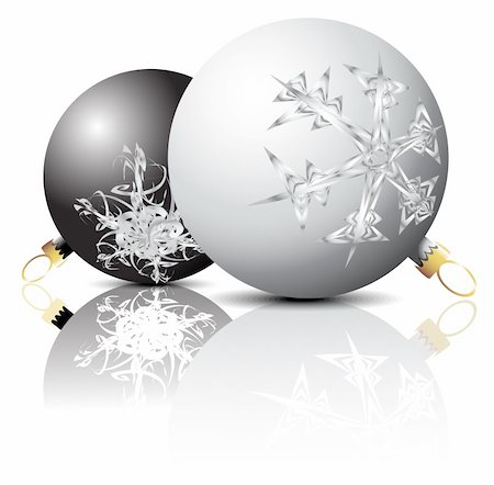 simsearch:400-04776548,k - Black and white Christmas bulbs with snowflakes ornaments on a white background Stock Photo - Budget Royalty-Free & Subscription, Code: 400-04648666