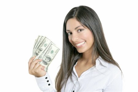 simsearch:400-05156727,k - Beautiful success businesswoman holding Dollar notes, isolated on white Foto de stock - Super Valor sin royalties y Suscripción, Código: 400-04649209