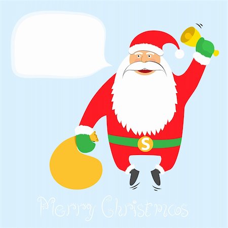 eicronie (artist) - Santa Claus ringing a bell, jumping with gifts. Merry Christmas card template. Photographie de stock - Aubaine LD & Abonnement, Code: 400-04649367