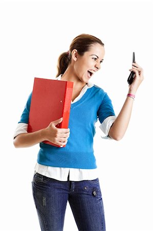 simsearch:400-04649503,k - Beautiful female student making a phone call isolated on white Stock Photo - Budget Royalty-Free & Subscription, Code: 400-04649498