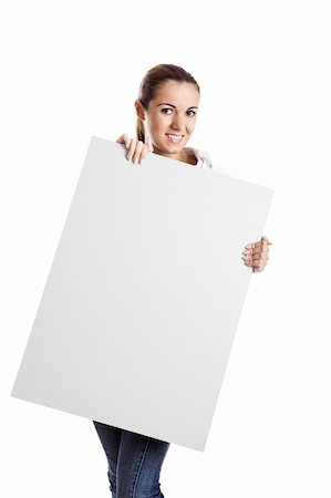 simsearch:400-05368656,k - Portrait of a beautiful woman holding a blank billboard Stockbilder - Microstock & Abonnement, Bildnummer: 400-04649490