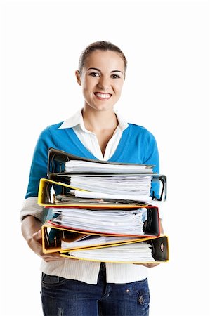 simsearch:400-04649503,k - Beautiful female student holding folders isolated on white Stock Photo - Budget Royalty-Free & Subscription, Code: 400-04649505