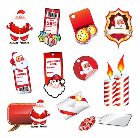 Mix of various Christmas Elements and Santa stickers Stock Photo - Budget Royalty-Free & Subscription, Code: 400-04649570