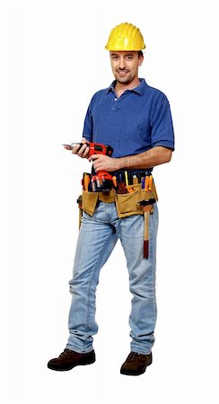 simsearch:400-04056225,k - portrait of young caucasian positive handyman isolated on white with red drill Stockbilder - Microstock & Abonnement, Bildnummer: 400-04649783