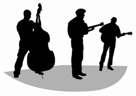 simsearch:400-03957237,k - Vector drawing musical group on stage. Silhouettes on white background Foto de stock - Super Valor sin royalties y Suscripción, Código: 400-04649952