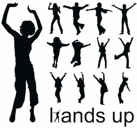 high quality traced hands up people silhouettes vector illustration Stock Photo - Budget Royalty-Free & Subscription, Code: 400-04640177