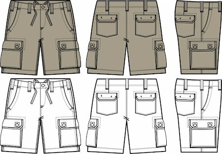 fashion illustration male template - men cargo shorts in different side view Stock Photo - Budget Royalty-Free & Subscription, Code: 400-04640489