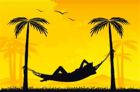 simsearch:400-04311623,k - Vector tropical illustration of a woman relaxing on a hammock Fotografie stock - Microstock e Abbonamento, Codice: 400-04640621