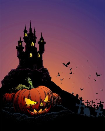 simsearch:400-09081867,k - halloween invitation or background with castle, bats and pumpkin Fotografie stock - Microstock e Abbonamento, Codice: 400-04640954
