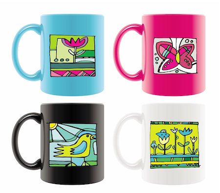 Six colored mugs with abstract summer drawings Stock Photo - Budget Royalty-Free & Subscription, Code: 400-04641237