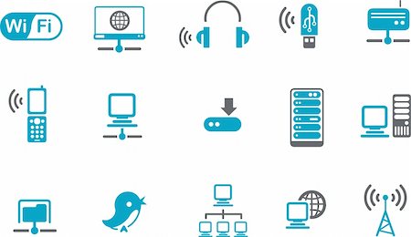 satellite computer communications networks - Vector icons pack - Blue Series, wi-fi collection Stock Photo - Budget Royalty-Free & Subscription, Code: 400-04641278