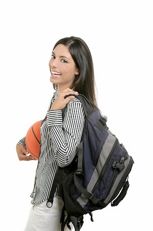 sports basketball portrait black background - Attractive student woman with bag and basketball ball on white background Stock Photo - Budget Royalty-Free & Subscription, Code: 400-04641855