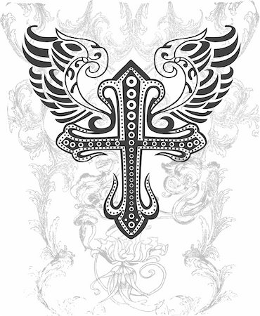 eagle emblem - tribal cross with wing illustration Stock Photo - Budget Royalty-Free & Subscription, Code: 400-04641926