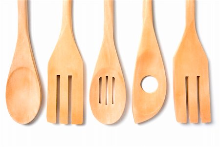 spoon antique - wooden cookware isolated on white background Stock Photo - Budget Royalty-Free & Subscription, Code: 400-04642001