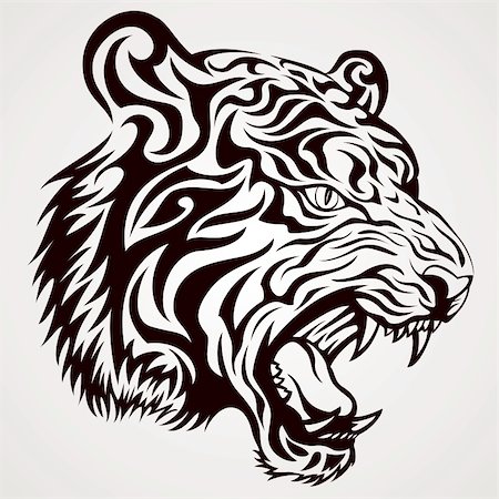 Vector image tiger face in tribal pattern, suitable for tattoo Stock Photo - Budget Royalty-Free & Subscription, Code: 400-04642063