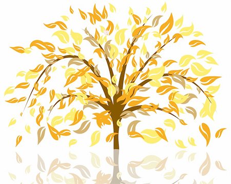 fall floral backgrounds - Vector illustration of autumn tree with falling leaves Stock Photo - Budget Royalty-Free & Subscription, Code: 400-04642118