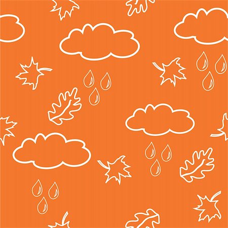 Seamless pattern with clouds and leaves on orange background. Vector illustration. Stock Photo - Budget Royalty-Free & Subscription, Code: 400-04642147