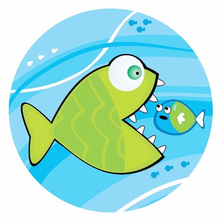 fish eating people cartoon - Big fish eating a little fish. Vector illustration. Stock Photo - Budget Royalty-Free & Subscription, Code: 400-04642149