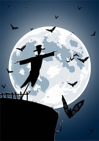 espantalho - Vector illustration of scarecrow with full moon and bats on background Foto de stock - Royalty-Free Super Valor e Assinatura, Número: 400-04642225