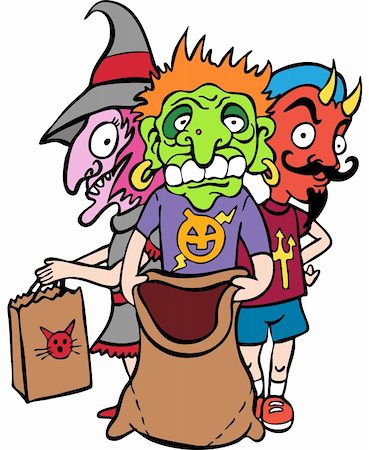 simsearch:400-04645724,k - Three kids in costume dressed as a witch, monster and devil for Halloween. Stock Photo - Budget Royalty-Free & Subscription, Code: 400-04642594
