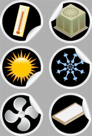 simsearch:400-08676685,k - Set of six air conditioner related themed icons / stickers. Stock Photo - Budget Royalty-Free & Subscription, Code: 400-04642757