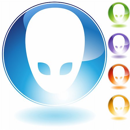 simsearch:400-04646511,k - Set of 5 alien head icon / buttons. Photographie de stock - Aubaine LD & Abonnement, Code: 400-04642768