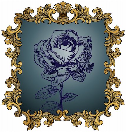flower border design of rose - Golden ornate border with rose in middle. Foto de stock - Super Valor sin royalties y Suscripción, Código: 400-04642796