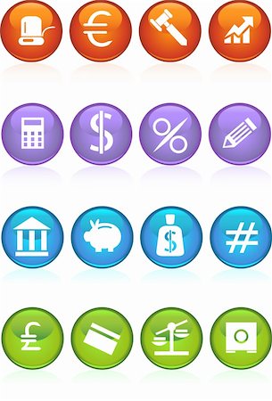 Collection of sixteen banking themed buttons. Stock Photo - Budget Royalty-Free & Subscription, Code: 400-04642877