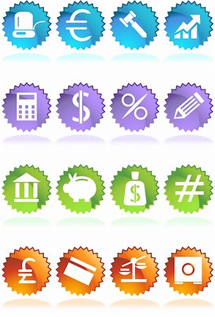 simsearch:400-04702983,k - Collection of sixteen banking themed buttons in a seal style. Stock Photo - Budget Royalty-Free & Subscription, Code: 400-04642878