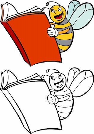 A smart bee reading a book - both color and black / white versions. Foto de stock - Super Valor sin royalties y Suscripción, Código: 400-04643098